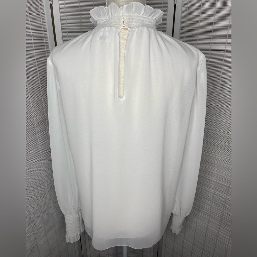 Wilfred Blouse Valencia White Ruffle Neck Smocked Cuffs Keyhole Back Size S - Picture 4 of 11